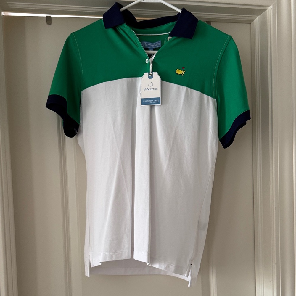 Masters Green and White Polo with Navy Accents
